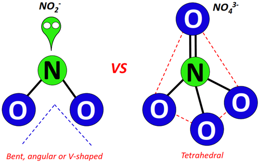 shape of NO43- vs NO2-