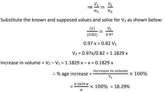 using avogadro's law equation V1n2=V2n1 to solve problem