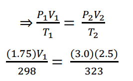 using combined gas law equation (P1V1/T1=P2V2/T2) for solving V1