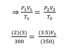 using combined gas law equation (P1V1/T1=P2V2/T2) for solving V2