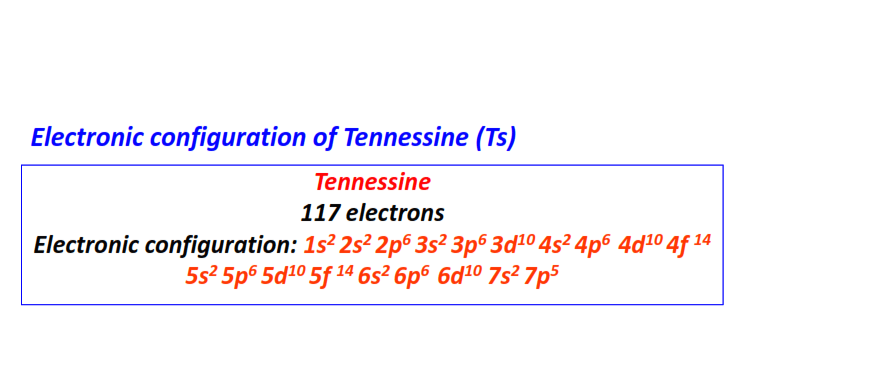 Electron configuration for Tennessine (Ts)