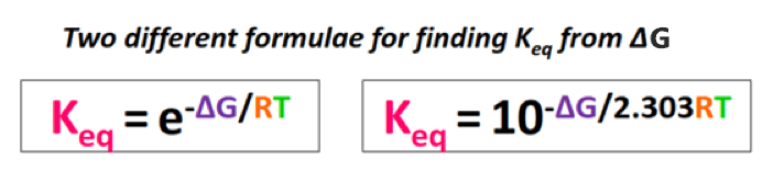 Formula to find Keq from delta G