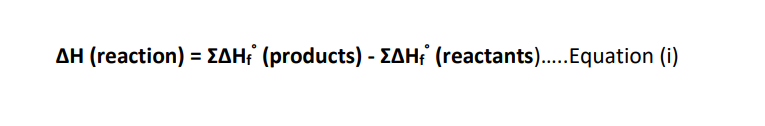 equation to calculate delta H of a reaction