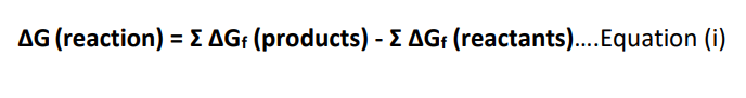 formula to calculate delta g for a chemical reaction