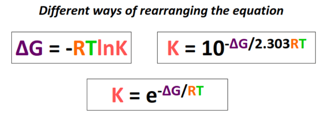 Delta G = -RTlnK formulas