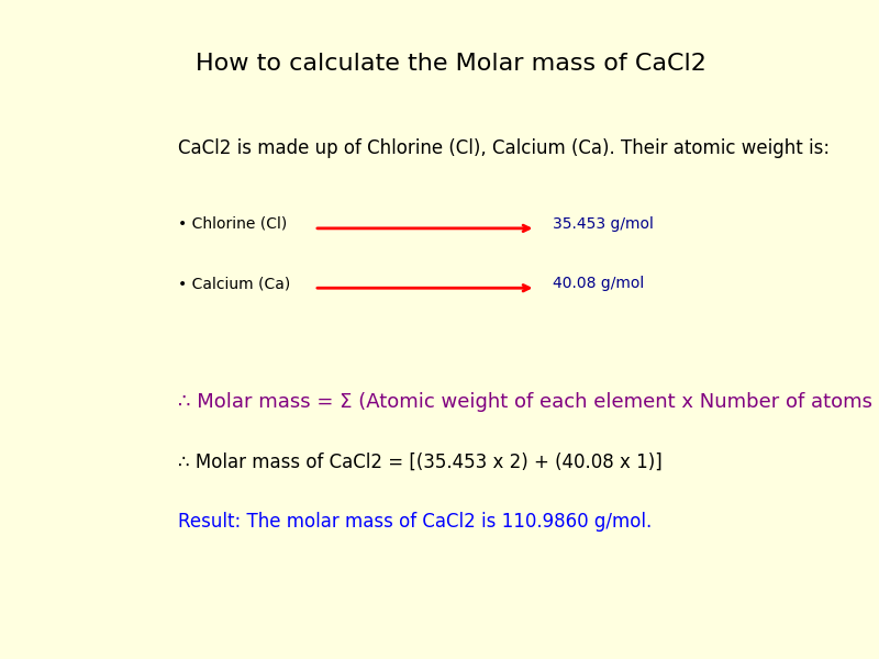 How to calculate the molar mass of Calcium chloride (CaCl2)