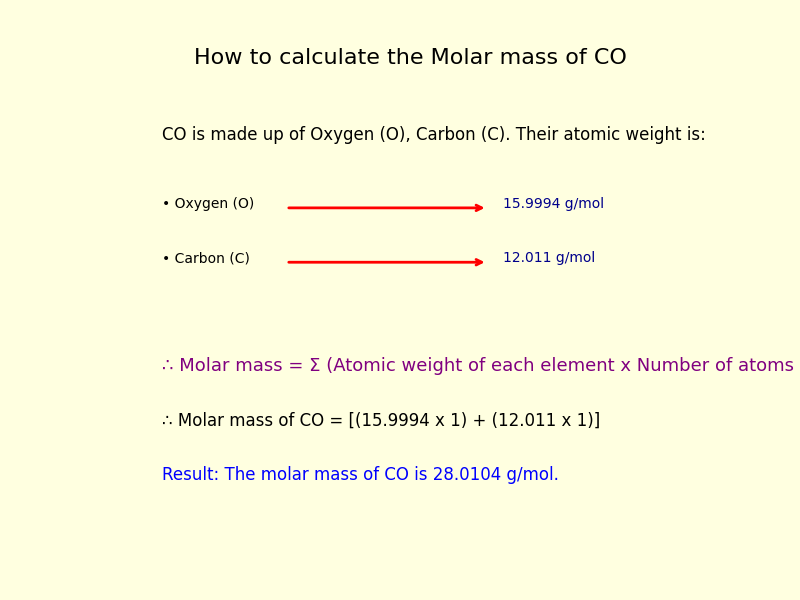 How to calculate the molar mass of Carbon monoxide (CO)