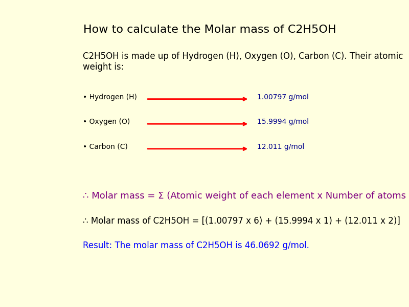 How to calculate the molar mass of Ethanol (C2H5OH)