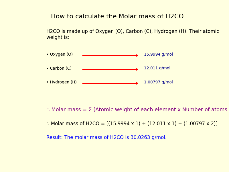 How to calculate the molar mass of Formaldehyde (H2CO)