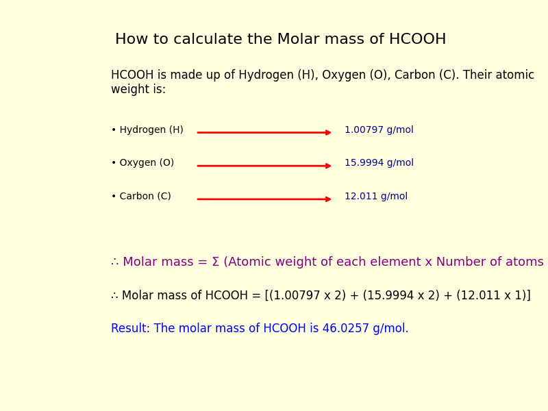 How to calculate the molar mass of Formic acid (HCOOH)