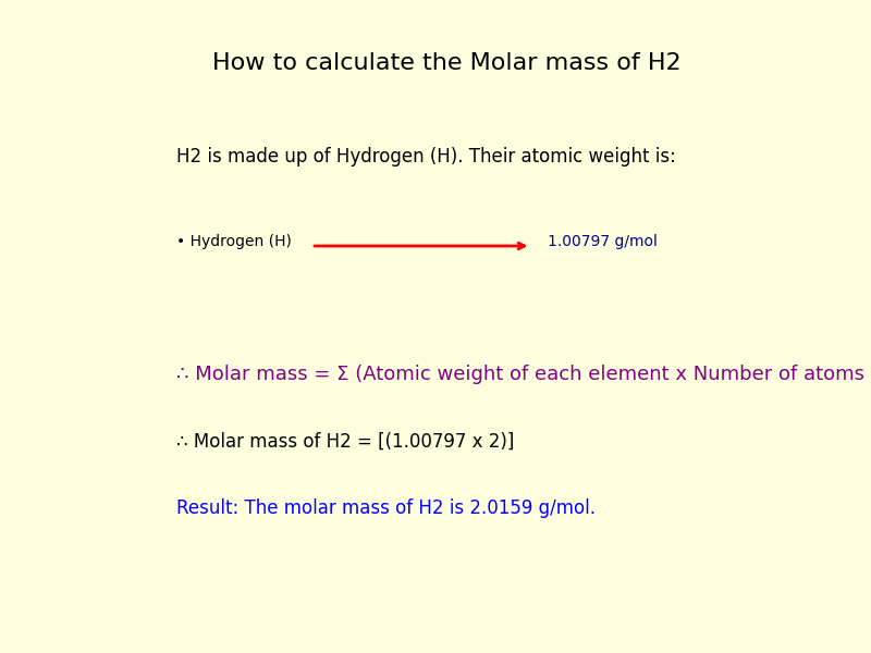 How to calculate the molar mass of Hydrogen gas (H2)