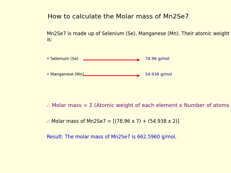 How to calculate the molar mass of Mn2Se7