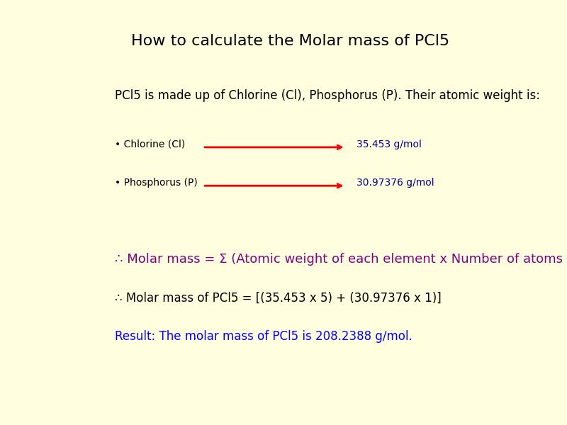 How to calculate the molar mass of Phosphorus Pentachloride (PCl5)