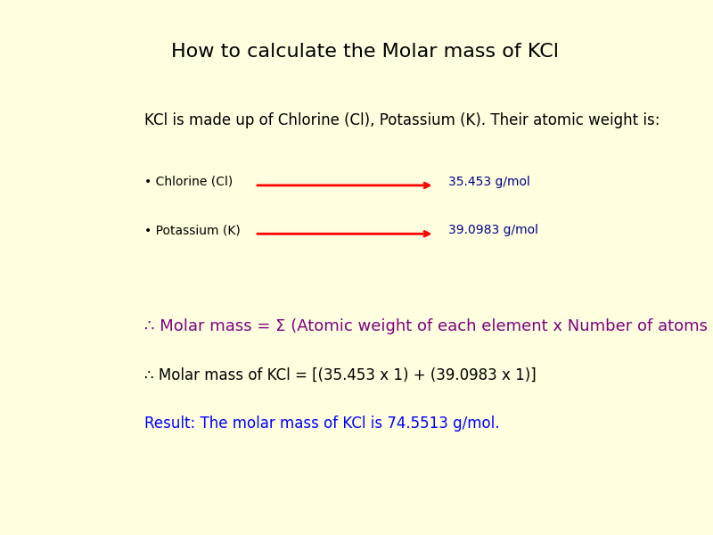 How to calculate the molar mass of Potassium chloride (KCl)