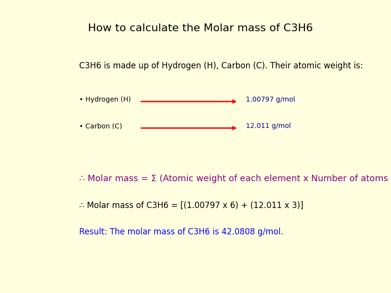 How to calculate the molar mass of Propylene (C3H6)