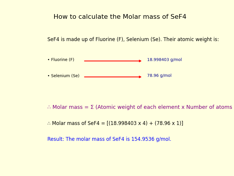 How to calculate the molar mass of Selenium tetrafluoride (SeF4)