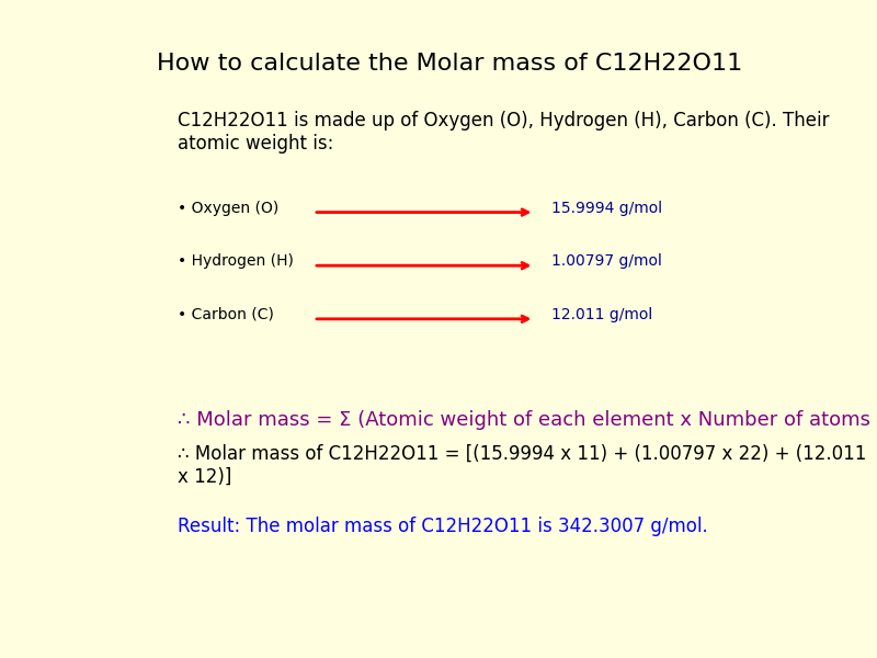 How to calculate the molar mass of Sucrose (C12H22O11)