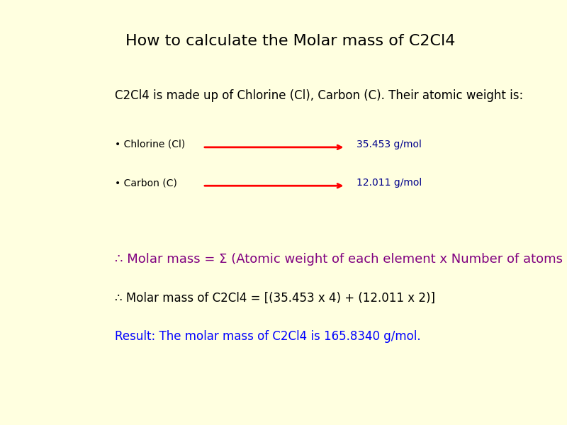 How to calculate the molar mass of Tetrachloroethylene (C2Cl4)
